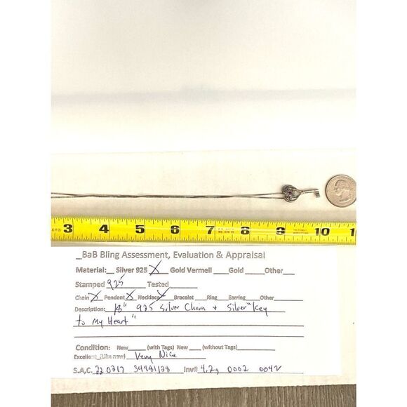Sterling 18” 925 Silver  “Key to my Heart” Ne klace - Picture 10 of 12